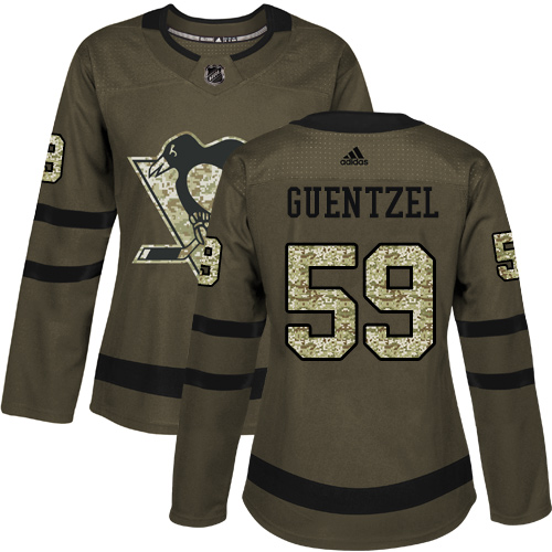 Adidas Penguins #59 Jake Guentzel Green Salute to Service Women's Stitched NHL Jersey